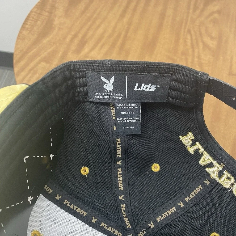 Lids Playboy Gold side patch gold UV Strapback Black Hat cap
